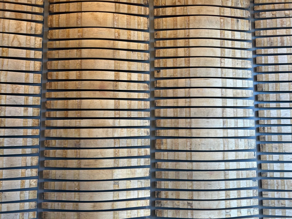 The stave wall at Dillon Cellars.